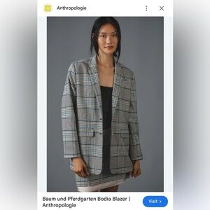 Anthropologie‎ Baum Und Pferdgarten Bodia Plaid Blazer Skirt Set Gray 42 40